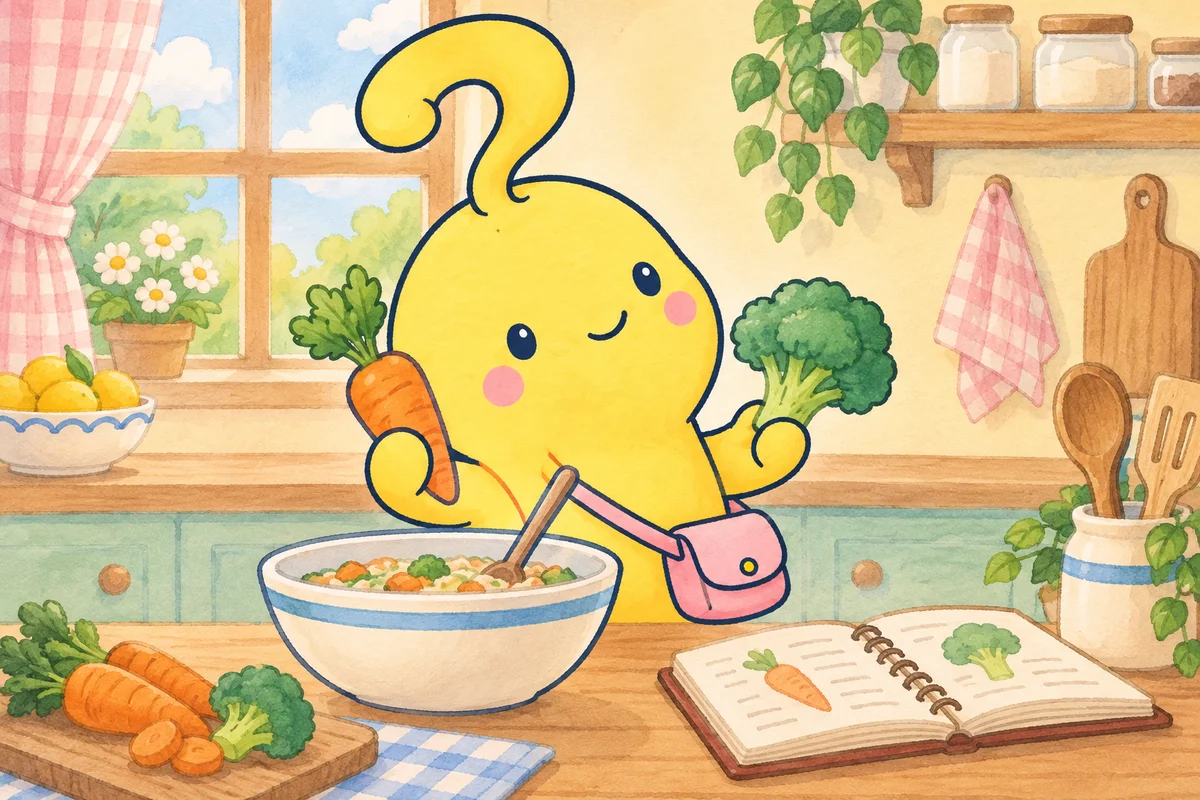 料理の材料を変えるとき、味や作る時間など、残したいものを考えます。